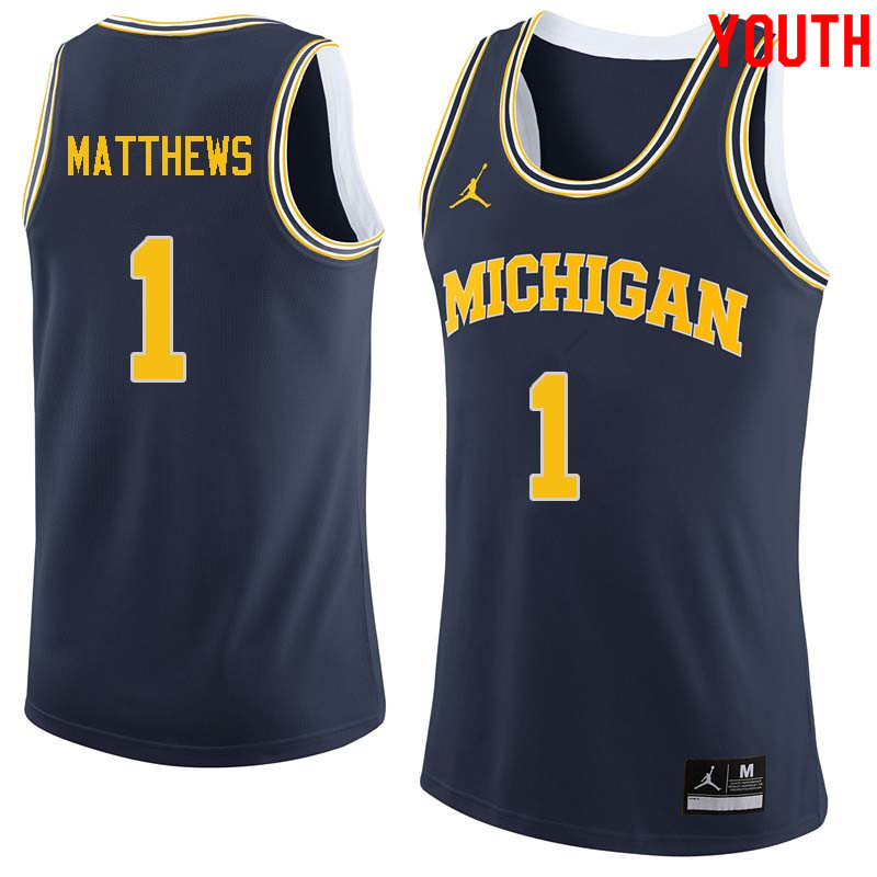 Youth #1 Charles Matthews Michigan Wolverines College Basketball Jerseys Sale-Navy - Click Image to Close